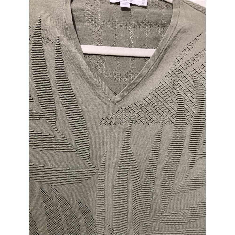 Chico’s Open Knit 3D Top Women Size 00 US XS/2 Green Tassels V-neck Boho - Picture 2 of 7